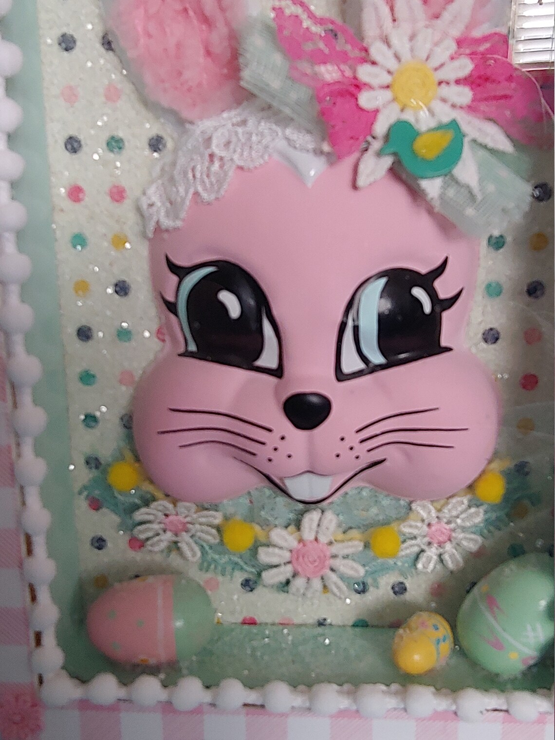 Vintage Inspired Easter Decor Diorama Sweet Easter Bunny Face Eggs