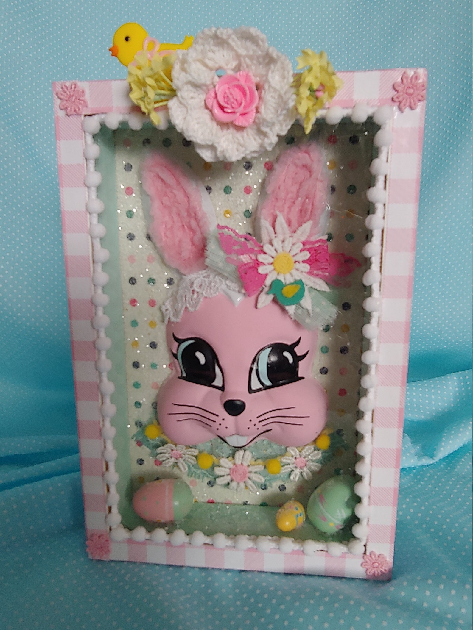 Vintage Inspired Easter Decor Diorama Sweet Easter Bunny Face Eggs