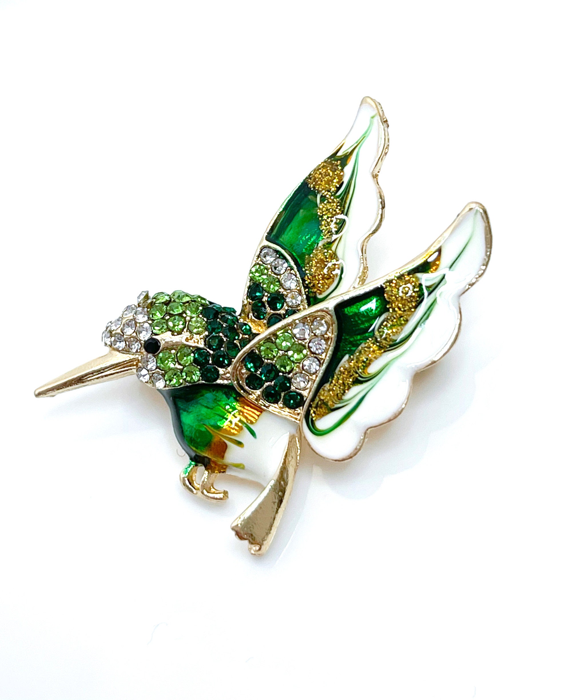 Emerald Green Bird Brooch, Handmade Brooch for Women in the UK, Mosaic  Jewellery, Big Bird Badge With Glass Flowers 