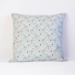 Funda de almohada Flamingo, funda de cojín gris y verde azulado, funda de almohada para pájaros, decoración de guardería, linda almohada de tiro
