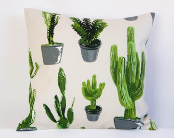 Cactus pillow cover, botanical cushion cover, nursery decor, cactus throw pillow, green, beige