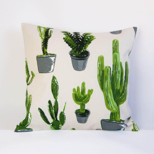 Cactus pillow cover, botanical cushion cover, nursery decor, cactus throw pillow, green, beige