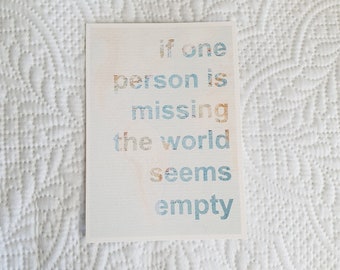 World Map Inspired Sympathy Postcard: Send Your Condolences with 'If one person is missing the whole world seems empty"