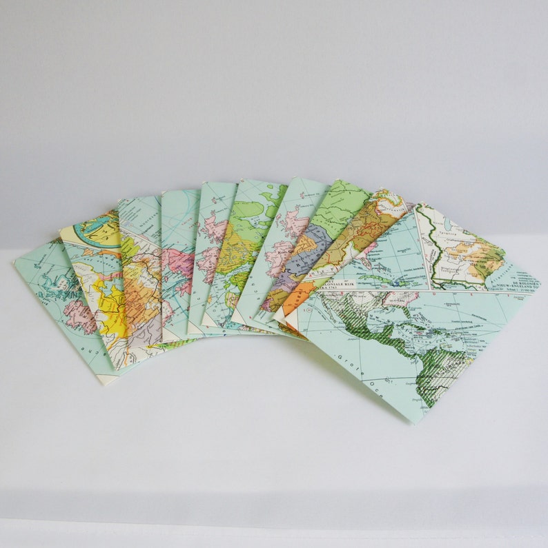 Set of 10 world map envelopes, wedding invitation envelopes, greeting card envelopes. SIZE 4,3 x 6,5 inch. A6 envelopes image 3