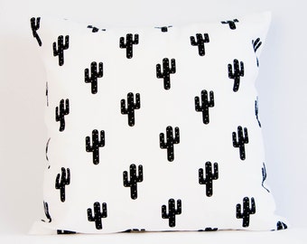 Cactus pillow cover, black and white cushion cover, monochrome pillow cover, botanical nursery decor, cactus throw pillow, monochrome cactus