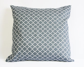 Grey graphic pillow case, Moroccan print pillow cover, quatrefoil pillow, clover pillow cover, anthracite and white, hard coal pillow case