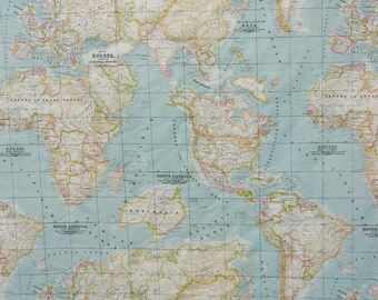 Wereldkaart stof, landen stof, Amerika, Afrika, Europa, Azie, hobby stof, per halve meter