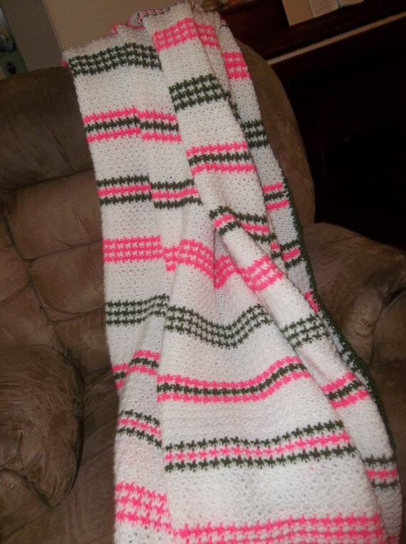 Crochet Pattern: Pink and Green and White All Over Throw