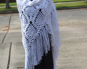 Crochet Shawl: Boho Pineapple Crochet Shawl in White
