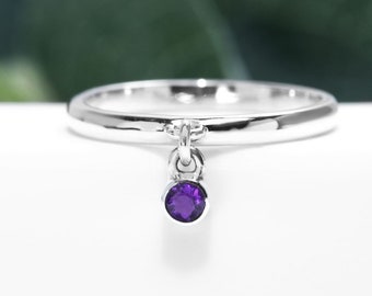 Birthstone Charm Ring | Sterling Silver Gemstone Birthday Gift For Her