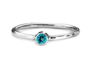 Swiss Blue Topaz Ring | Sterling Silver Skinny Ring