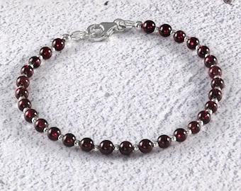 Garnet Bead Bracelet | 925 Silver January Birthstone Jewellery