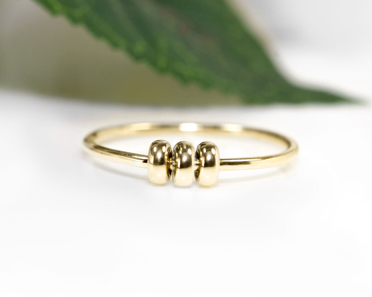 Gold Fidget Ring 18ct Gold Spinner Rings Worry Bead Ring Etsy