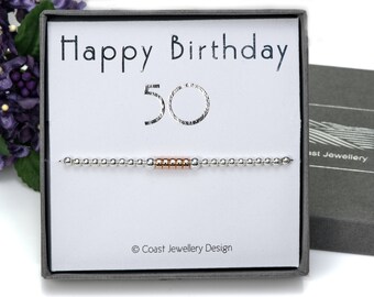 50th Birthday Gift for Her | Sterling Silver 50th Bracelet