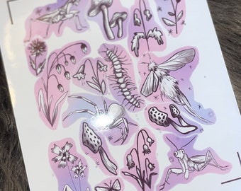 bugs/plants sticker sheet cute journal scrapbook stickers fantasy fairy witchy aesthetic