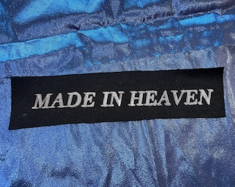 made in heaven patch 2x7in punk goth style for tote bags & sweatshirts black white print sew on aesthetic