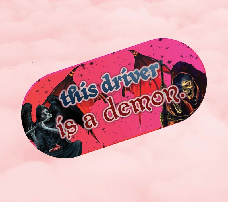 demon driver bumper sticker UV resistant 6x2 in funny sticker tiktok goth emo gen z gift image 1