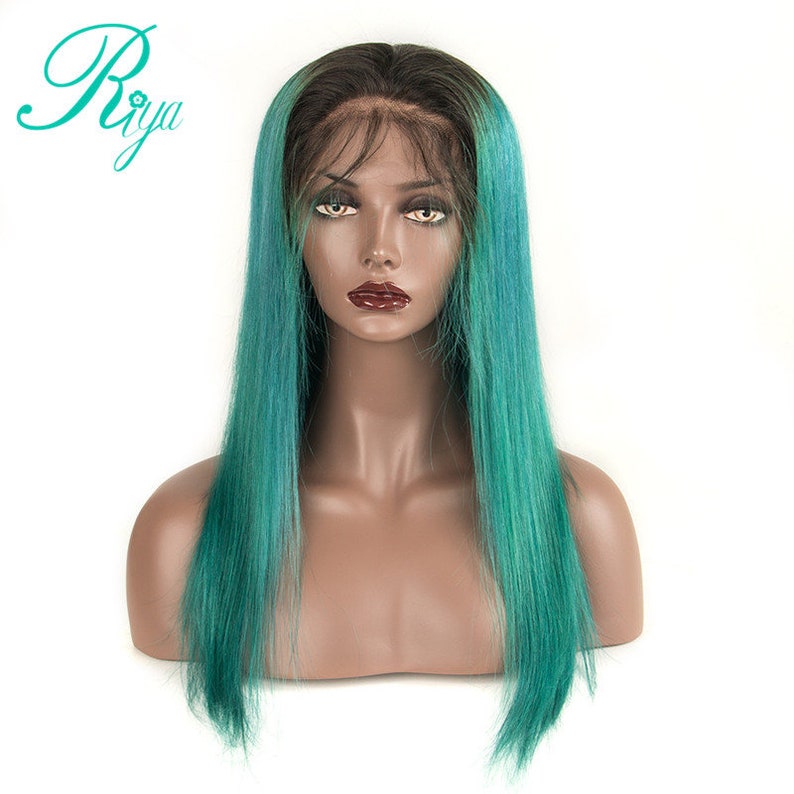 Ombre Green Wig Two Tone Lace Frontal Human Hair Wig 1b Green Etsy