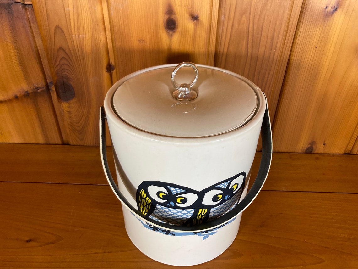 Vintage Owl Design Ice Bucket Seventies Owl Ice Bucket White Etsy