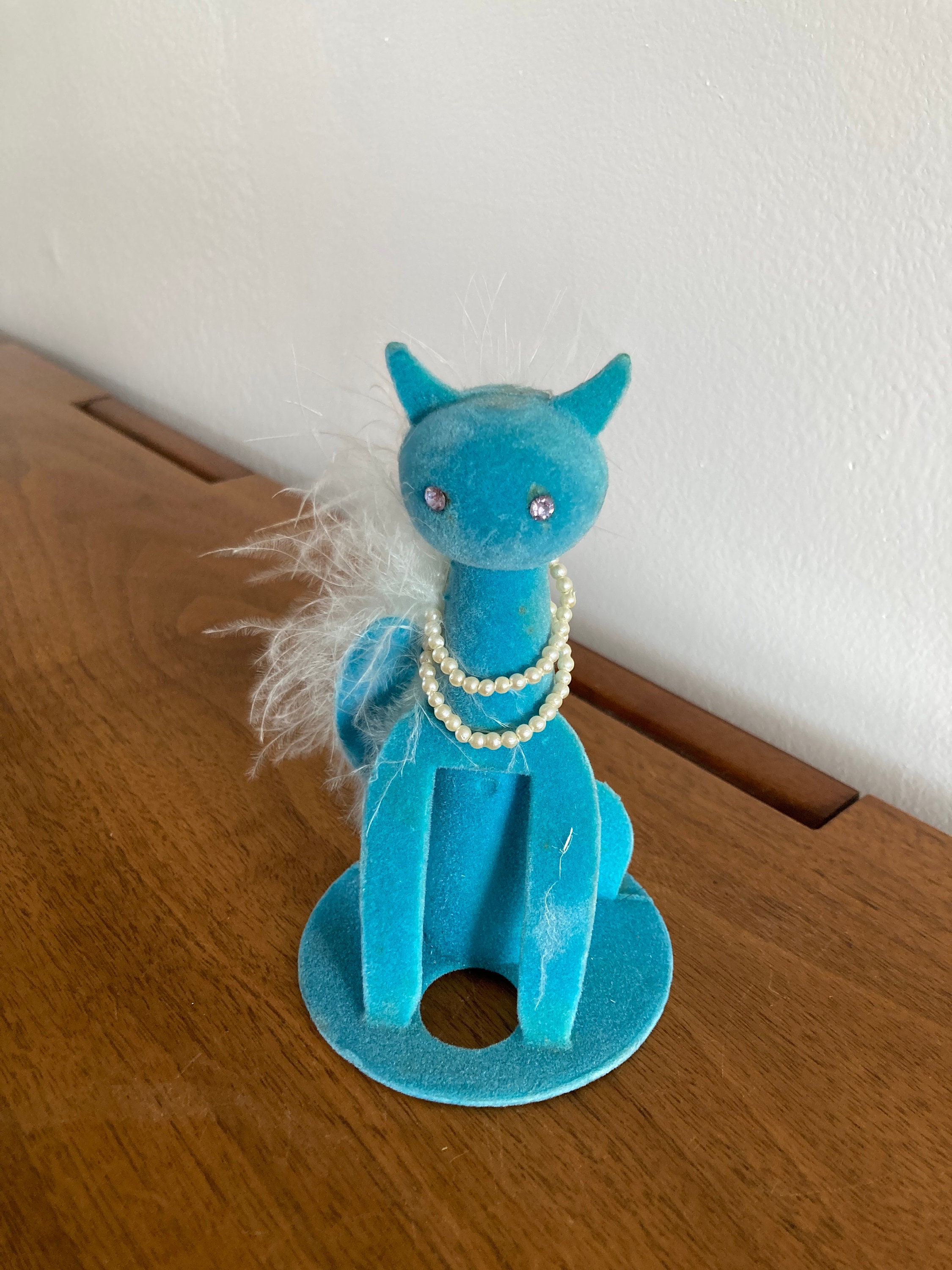 1960s Max Factor Primitive Sophisti cat Turquoise Flocked Cat