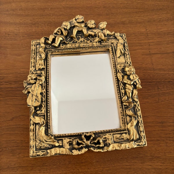 Vintage Gilded Bows Cherubs Musical Instruments Small Mirror, Florentine Gold Small Rectangular Mirror