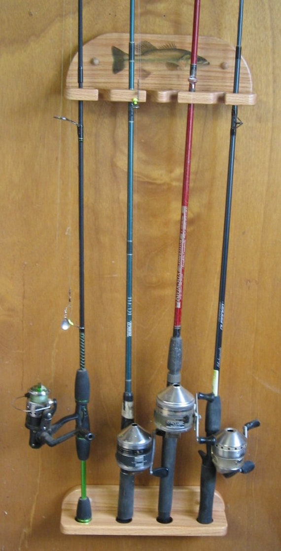 Oak Wall Mount Fishing Rod Rack 