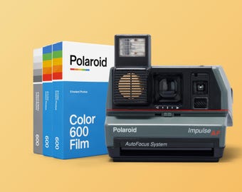 Cámara instantánea Polaroid Impulse gris con autoenfoque, película 600, cámara compacta vintage de los años 80, regalo fotográfico retro, probada y funcionando.