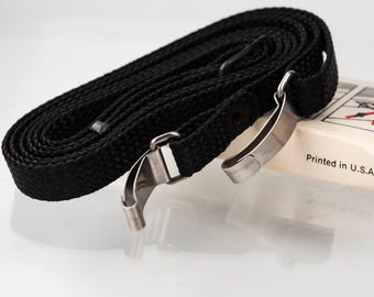 Alça de substituição para câmera Polaroid SX-70, alça de pescoço preta ajustável com presilhas de metal prateadas.