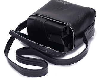Polaroid instant camera bag - 600 camera bag - black leather case - vintage polaroid storage - durable & stylish protective camera bag