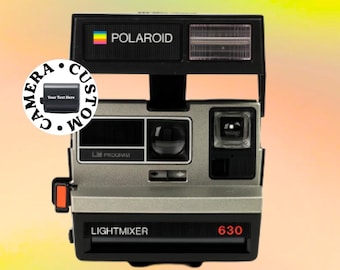 Custom polaroid 630 lightmixer – vintage grey instant film camera, fully tested, customizable with your own text for a unique gift.