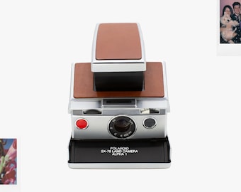 Polaroid sx-70 instant film camera vintage 70s original brown & silver skin, classic instant photography camera, retro polaroid camera