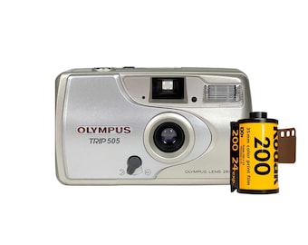 Olympus trip 505 silver with film set | compact 35mm film camera | point and shoot | tested  working | vintage camera
