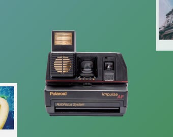 Vintage Polaroid Impuls-Autofokus Kamera – klassisches Schwarz, 600er Film, eingebauter Blitz, Retro-Fotografie, komplett getestet