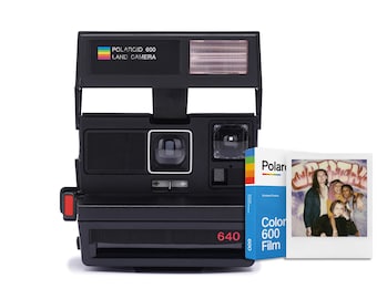 Vintage polaroid 640 instant camera + film - classic 600 film camera, perfect for beginners, retro photography built-in flash