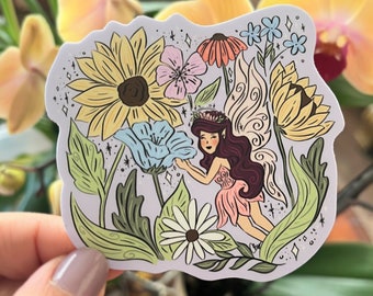 Flower Realm Fairy Sticker | Vinyl Sticker |Fairy Fantasy Sticker | Dishwasher safe & Weatherproof sticker | Laptop Sticker | Journaling