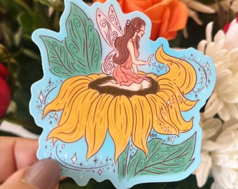 Sunshine and Sunflower Fairy Sticker | Vinyl Sticker |Fairy Fantasy Sticker | Dishwasher safe & Weatherproof sticker | Laptop Sticker