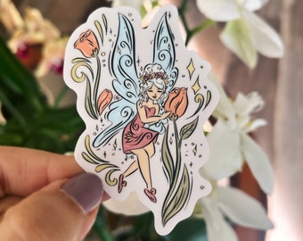 Tulips and Wings Fairy Sticker | Vinyl Sticker |Fairy Fantasy Sticker | Dishwasher safe & Weatherproof sticker | Laptop Sticker