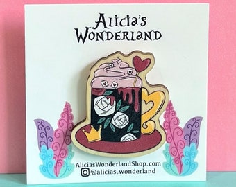 Queen of Hearts Mug Wood Pin | Spooky pin | Fan Art Pin | Spooky Mug | Halloween Accessories | Spooky Pin