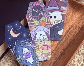 Spooky Ghost Bookmark | Halloween Bookmark | Spooky Decor| Halloween Art| Spooky Ghost Reading | Booklover| Reader Aesthetics| Bookish Gifts