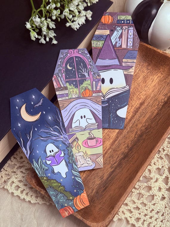 Spooky Ghost Bookmark | Halloween Bookmark | Spooky Decor| Halloween Art| Spooky Ghost Reading | Booklover| Reader Aesthetics| Bookish Gifts