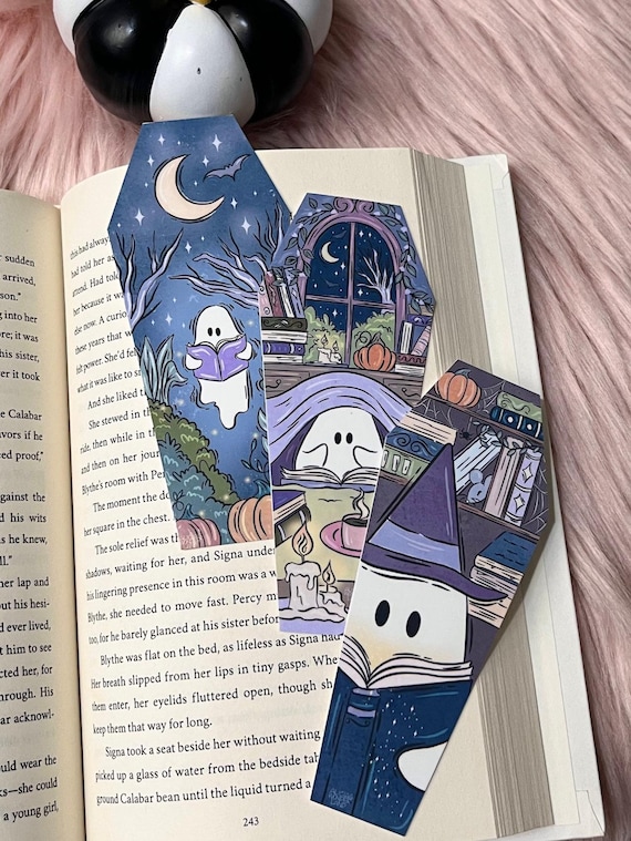 Spooky Ghost Bookmark | Halloween Bookmark | Spooky Decor| Halloween Art| Spooky Ghost Reading | Booklover| Reader Aesthetics| Bookish Gifts