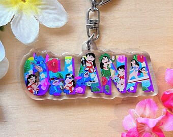 Ohana Acrylic Keychain | Fan Art Keychain | Purse Charm | Backpack Charm | Keychain Gift | Keychain Accessories| Tropical Vibes