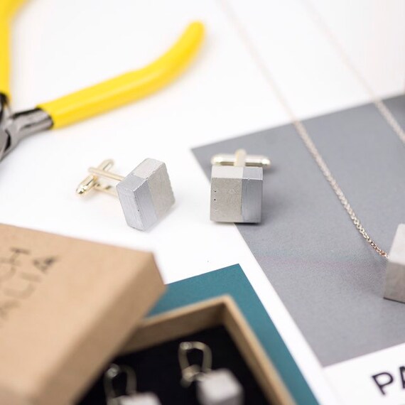 Concrete Cufflinks Square - Silver Dipped // Alternative Cufflinks // Statement Cufflinks // Architectural Cufflinks // Brutalist Cufflinks
