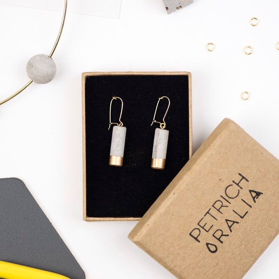 Concrete Mini Column Earrings - Gold Dipped// Concrete Earrings // Brutalist Earrings