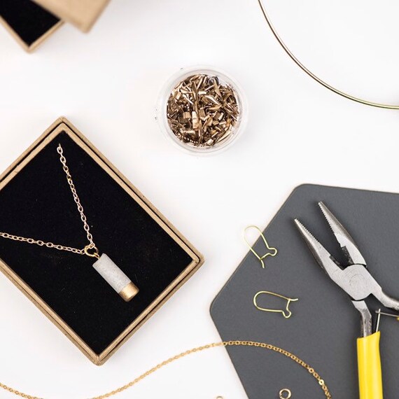 Concrete Mini Column Necklace - Gold Dipped // Concrete Necklace // Brutalist Necklace