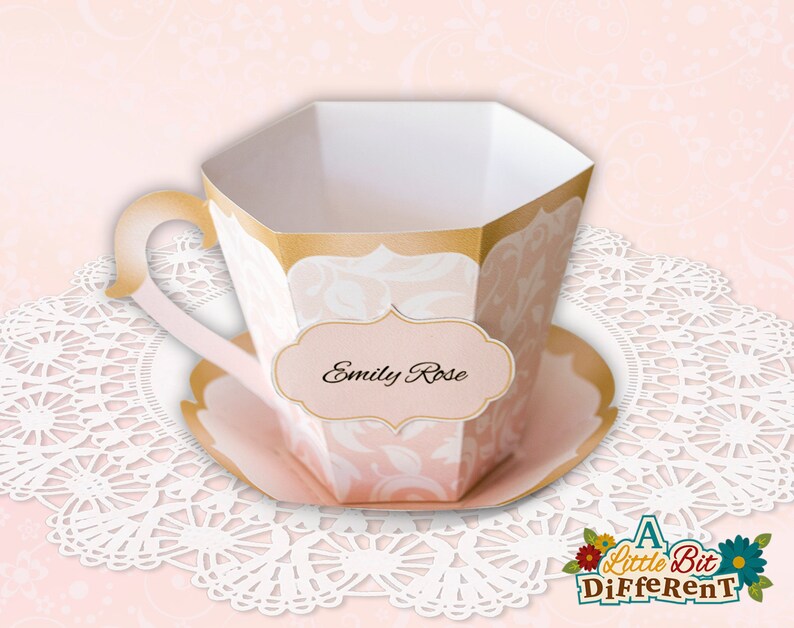 Tea cup pink & gold gift box personalize personalise paper Etsy