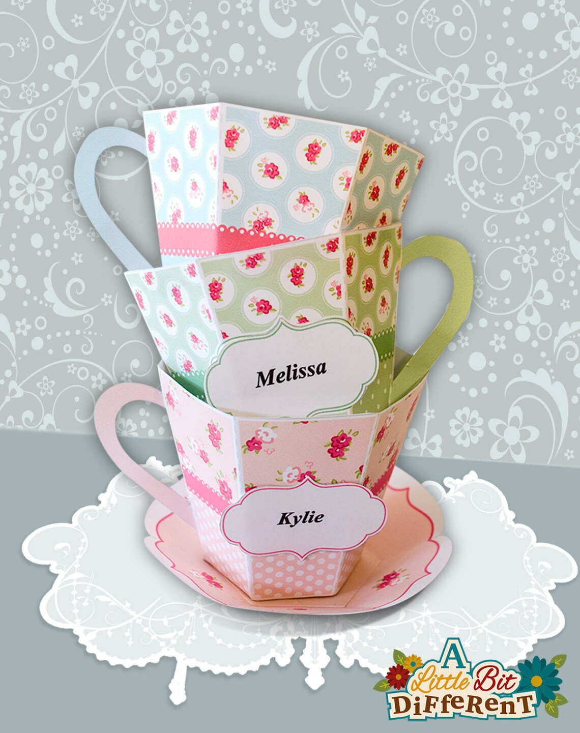 Tea cup shabby chic gift box personalize personalise paper Etsy