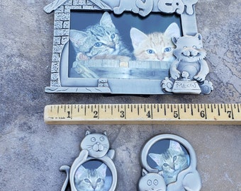 Long Haired Cat Landscape Picture Frame 5 x 7 With Hand Cast Pewter Motif Mother Father Cat Kitten Gift