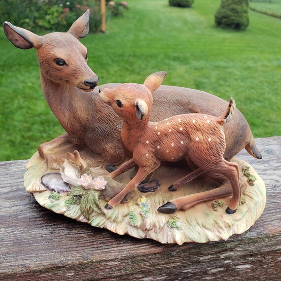 Home Interiors Masterpiece Porcelain Deer And Fawn 1979 Homco Figurine Ceramics Hunting Hunter Man Cave Cabin Decor