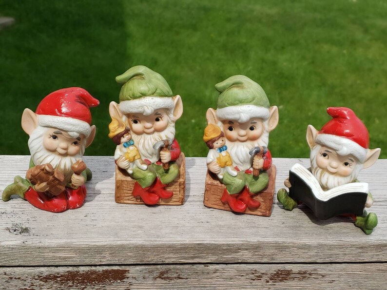 Santa S Elves Elf Ceramic Figurines Homco Home Interiors 5406 Shelf Home Decor Christmas Collectibles